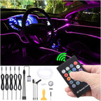 Car Interior Strip Lights, 5 in 1 Multicolor RGB Car Ambient Lighting Kit, 6m Fiber Optic EL Neon Tube Light, DIY Mode Music Sync RF Remote Control DC 12V