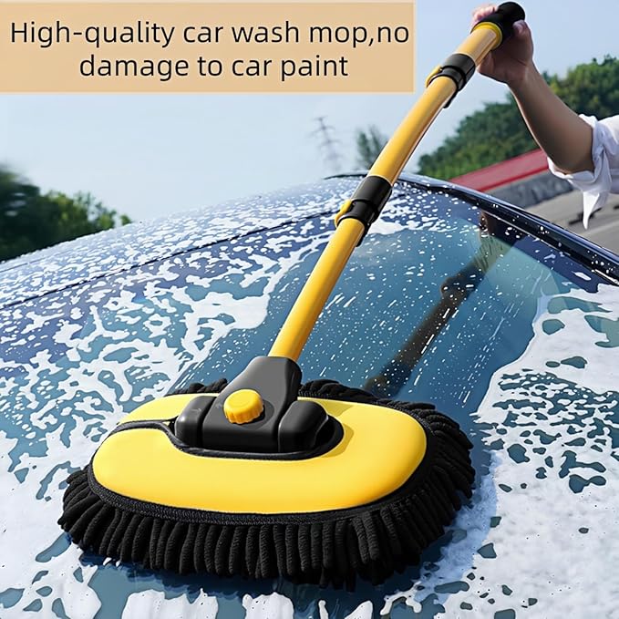 Car Wash Brush with Long Handle, 15°Curved Car Cleaning Brush with Extension Pole Scratch Free, Microfiber Exterior Cleaning Mop Mitt for Washing Roof Truck Camper SUV (3)