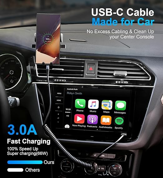 USB C Cable 6ft, 2Pack USB A to USB C 3A Fast Charging, Coiled Type C Charger Cord for Car USB-C Cable Compatible with iPhone 17/16/15/Plus/Pro/Pro Max/Samsung Galaxy A10e A20 A50 S20 Plus S10E