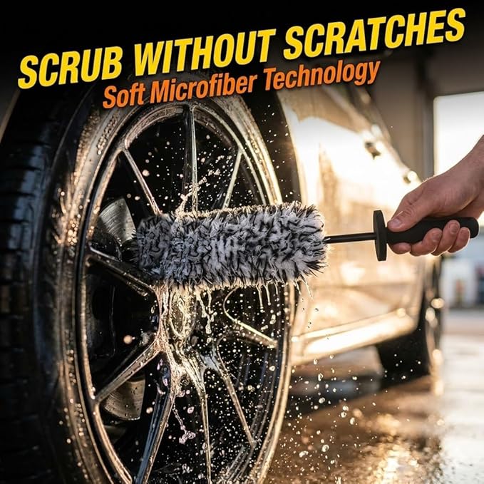 9-Piece Car Cleaning Kit - Waterproof Glove, Dual-Hardness Brushes, Flat Rim Brush & Absorbent Towel | Scratch-Free for All Vehicles, Gift for Car Enthusiasts
