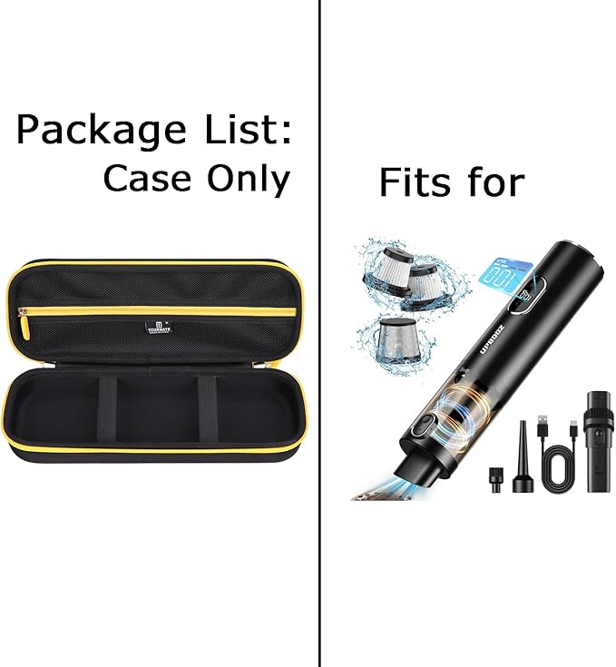 Tourmate Hard Storage Case for Upbooz/Vacuum/Minthouz/Dovety Vacuum Cordless - Travel Case for Portable Car Vacuum(Only Case)(Black & Yellow)