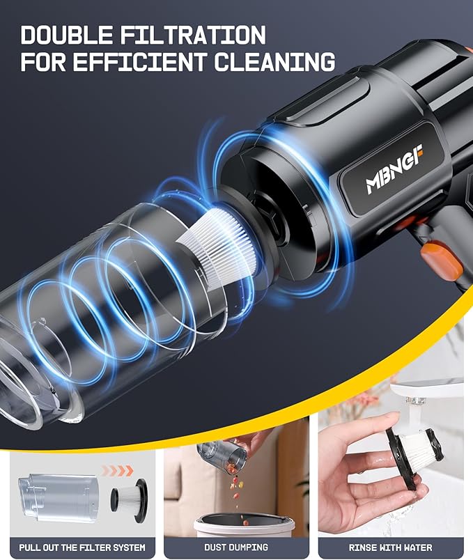 MBNGF Car Vacuum Portable Cordless, 35000PA High Power Suction & Blower, Wireless Handheld Vacuum Cleaner for Car, Home, Office, Pet(Abyssal Black)