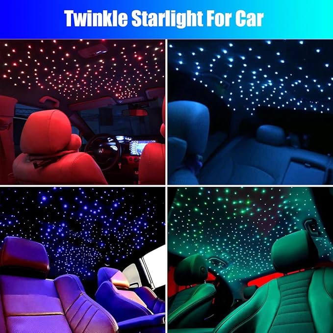 16W Car Home Starlight Headliner Kit, Twinkle & Sound Activate RGBW Fiber Optic Lights with APP & Remote Control, Star Lights for Ceiling Decoration, 300 pcs 9.8ft