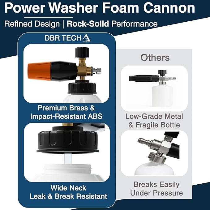 DBR Tech® Foam Cannon for Pressure Washer | Pro-Grade, 1.1mm Orifice, 1000-4000 PSI, Orange