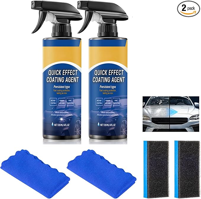 2Pcs Updated Quick Effect Coating Agent for Car,Car Coating Spray Quick-Acting Coating Agent Spray, Car Coating Oil Film Emulsion Glass Cleaner