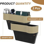 HARFINGTON 2pcs Car Seat Gap Filler Organizer 10.2 x 6.5 x 3.1 Inch ABS+Leather Universal Car Organizer Storage Box Between Seat and Console (Left+Right) with Cup Holders for Phone, Beige
