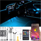 5 m Optic Fiber Car Ambient Lighting Kit Bluetooth App Control + RF Remote Control 64 Colors Multicoloured Music Interior Footwell Lighting Kit 12V 1W