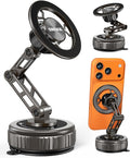 Car Phone Holder,3-AXIS Telescopic Arm Magnetic Phone Mount, 360° Rotatable & Adjustable & Foldable Vacuum Suction Phone Stand,Phone Holders for Your Car/Dashboard/Windshield/Gym/Mirror