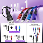 Travel 4 in 2 Multi Charging Cable with Dual IP, Tinned Copper Multi Phone Chargers for All Devices with IP/IP/Type C/Micro Port, Compatible with Most Cell Phones/Tablets and More (1Pack, 5FT)