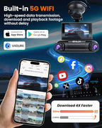 ENLIK Dash Cam Front and Rear 360 Dashcam 4 Channel Car Camera Dash Camera for Cars, QHD 2K+1080P*3 Camara with 128GB Card, 5G WiFi &APP Control, Night Vision/G-Sensor, 168°Wide Angle, Parking Mode
