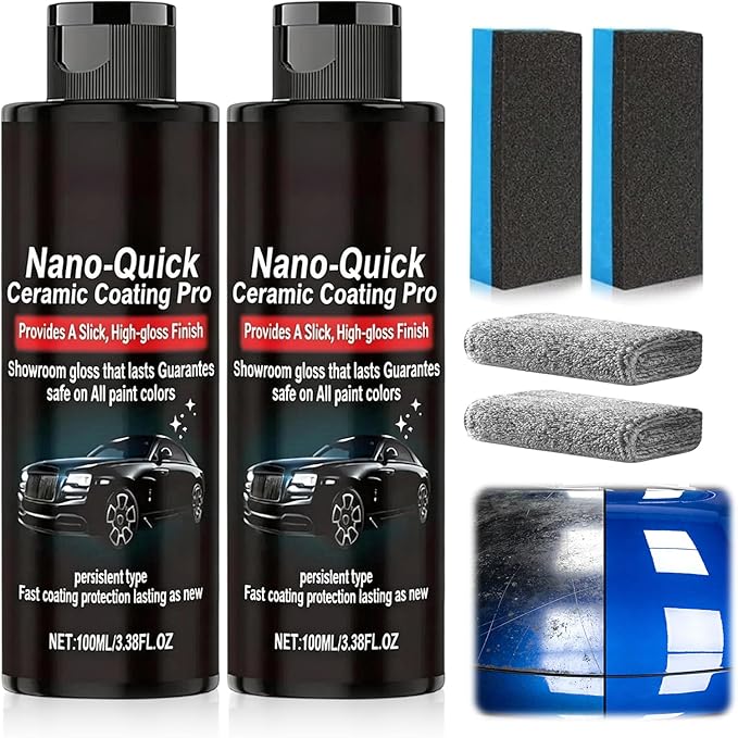 2 PCS Quick Effect Coating Agent, Nano-Quick Ceramic Coating Pro, Revolutionary Nano Spray for Car Detailing for Dust-Proof Glass Effect and Lasting Luster, 3.5 fl.oz