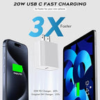 10Foot USB C Charger for iPhone 16 Charger, 2Pack 20W Type C Charging Block Long 10FT USB C Cord Cable Fast Charging for Apple iPhone 16/16e/16 Pro/16 Plus/16 Pro Max/15/15 Plus, iPad mini/iPad Air