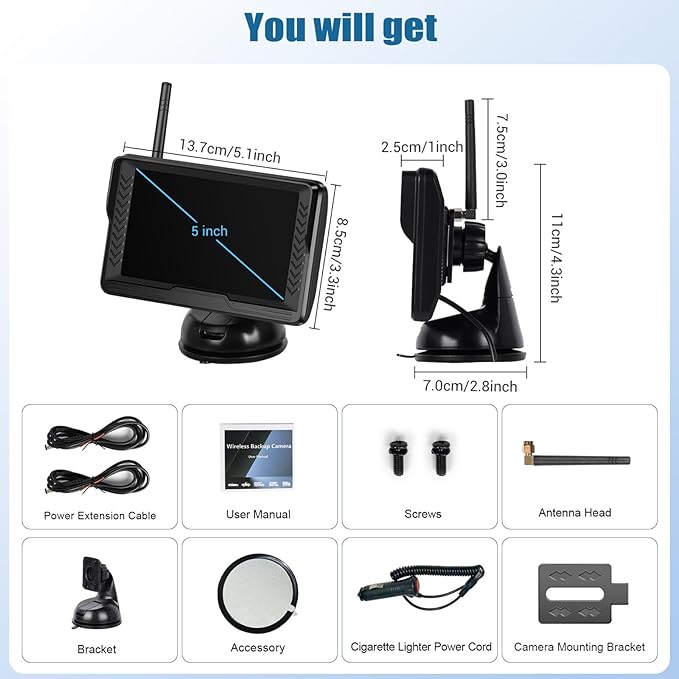 Wireless Backup Camera for Cars with 5 Inch Monitor Digital Signal Stable Reverse Camera Night Vision for Truck/Car/Pickup/SUV/ IP69 Waterproof