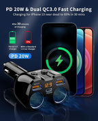[2026 Upgraded] Cigarette Lighter Splitter, SUPERONE 180W 2-Socket Cigarette Lighter Adapter with Dual QC3.0 and 20W PD USB C Car Charger Splitter for GPS/Dash Cam/Laptop/iPad/iPhone 17/16/15/14/13/12