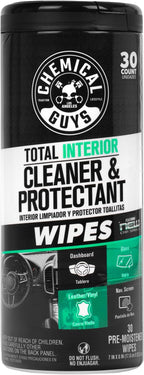 Chemical Guys Total Interior New Car Smell Cleaner & Protectant Wipes – All-in-One Interior Cleaning Wipes for Dashboards, Vinyl, Leather, Fabric & Glass – Cleans & Protects, New Car Scent, 30 Ct