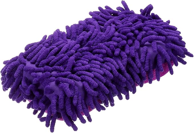 HARFINGTON Car Wash Sponge 8.7" x 4.3" Chenille Microfiber Mitt Scratch-Free Absorbent Scour Scrubber Cleaning Sponge for Washing Detailing on Cars, Trucks, SUV, Boats, RVs, Purple