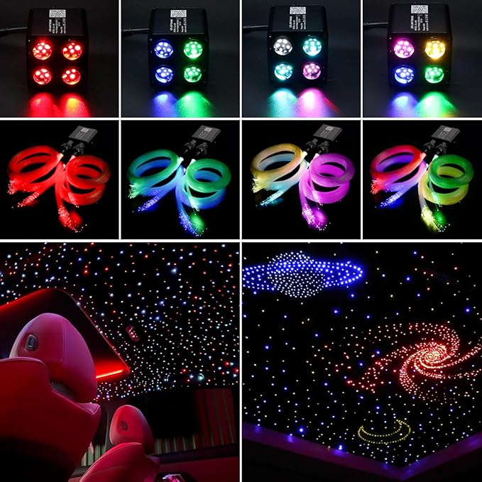 AKEPO 36W 4 Color Twinkle Fiber Optic Starlights Headliner Lights Kit, Optical Fibers Music Sync Bluetooth APP Control Starlight Kit, 800pcs*9.8ft