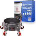 Grit Guard Bucket Dolly with Wheels - Rolling Detailing Wash Bucket with 5 Wheels and 2 Locking Casters Compatible with 2.5, 4, 5 and 6 Gallon Buckets (Silver, 3" Red Casters)