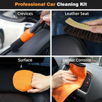 9PCS Car Detailing Brush, Horse Hair and Boar Bristle Brush Set with Elbow Adapter, Microfiber Wax Applicator Pads, Drying Towel and Cleaning Gel,Cleaning Kit for Interior Exterior