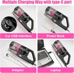 Viewsun Car Vacuum Cordless Rechargeable, 8000PA High Power Handheld Vacuum Cleaner with 17PCS Car Cleaning Kit, Pink Auto Accessories for Women Gift