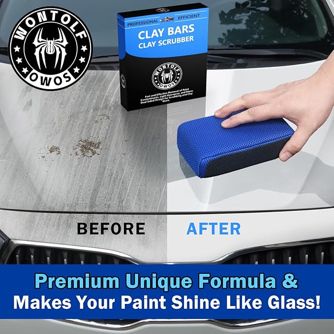 2 Pack 2 in 1 Clay Scrubber Car Clay Bar Auto Detailing Kit, Car Clay Wash Sponge, Premium Grade Magic Clay Mitt Towel, Easily Cleans Paint Contaminants, Debris, and Road Grime Light Overspray