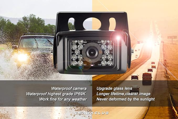 ZEROXCLUB Digital Wireless Backup Camera System Kit, IP69 Waterproof Wireless Rear View Camera + 7’’ LCD Wireless Reverse Monitor for RV/Truck/Trailer/Bus/Camper/5th Wheel (W01-7 inch)