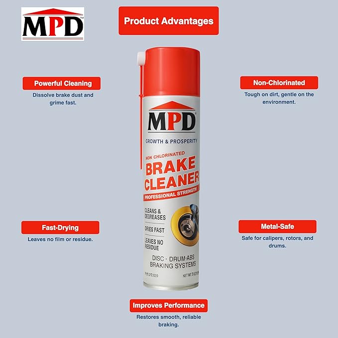 MPD - GP Non-Chlorinated Brake Cleaner – Fast-Drying Automotive Brake Parts Cleaner for Metal Components – Removes Grease, Oil & Brake Dust, Residue-Free, Professional-Grade Formula, 14oz (Pack of 1)
