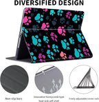 Case for 7" Kindle Paperwhite 12th Generation 2024 & Kindle Colorsoft Signature Edition,Leather Folio Adjustable Stand Cover Auto Wake/Sleep for Kindle Paperwhite 2024,Green Pink Footprint