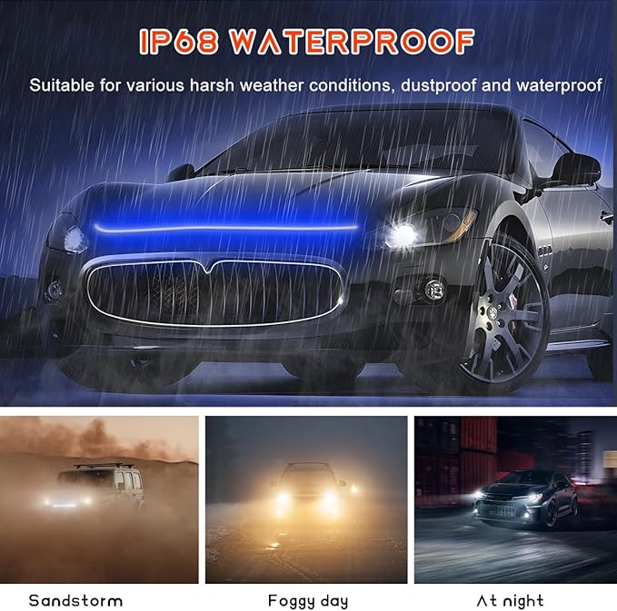 Car Hood Light Strip, 71 Inches Flexible DRL Dynamic Scan Start up Hoodbeam Kit, Waterproof 12V LED Headlight Strips Engine Cover Decoration, Exterior Car Accessories