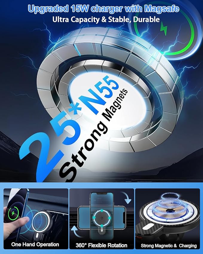 PZK Car Phone Holder for Chevy Trax 2024 2025 Accessories Custom Air Vent Chevy Car Phone Mount Magnetic 15W Fast Wireless Charger Hands Free 360° Rotation Automobile Phone Cradles
