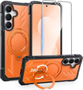 FNTCASE for Samsung Galaxy S25-FE Case: with [Magnetic Ring Kickstand] [Screen Protector] [Compatible with MagSafe] [Military-Grade Drop Protection] Heavy Duty Full Body Protective Phone Cover Orange