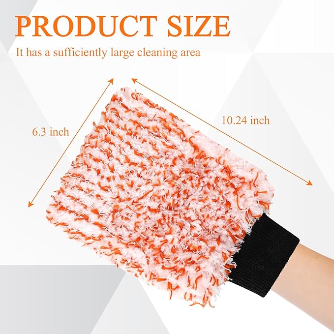 2PCS Car Wash Mitt, 11"×8" Cyclone Microfiber Cleaning Mitt for Cars, Scratch-Free & Lint-Free, Double Sided Automotive Washing Gloves, Universal Auto Cleaning Supplies (Tangerine+White)