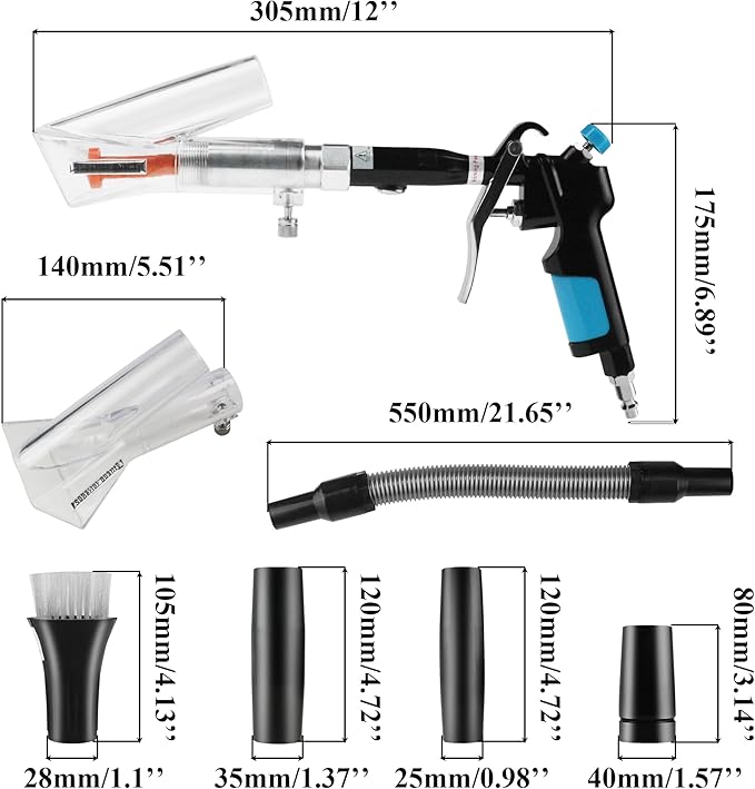 GOCCIDA 2IN1 Car Interior Detailing Air Blow Gun & vacunm Gun with Adjustable Air Flow Nozzle,Cleaning Gun Quickly Blasts Dirt and Dust from Surface Works with Air Compressor(Upgrade Rotate Tube)