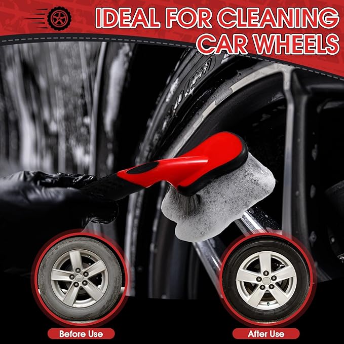 LemonRoad 5 Pack Car Wash Brushes Wheel Cleaner and Tire Brush for Car Detailing Bristle Fender Cleaning Supplies 10.3 inch Short Handle for Rim Carpet Truck SUV Moto RV Motorcycle