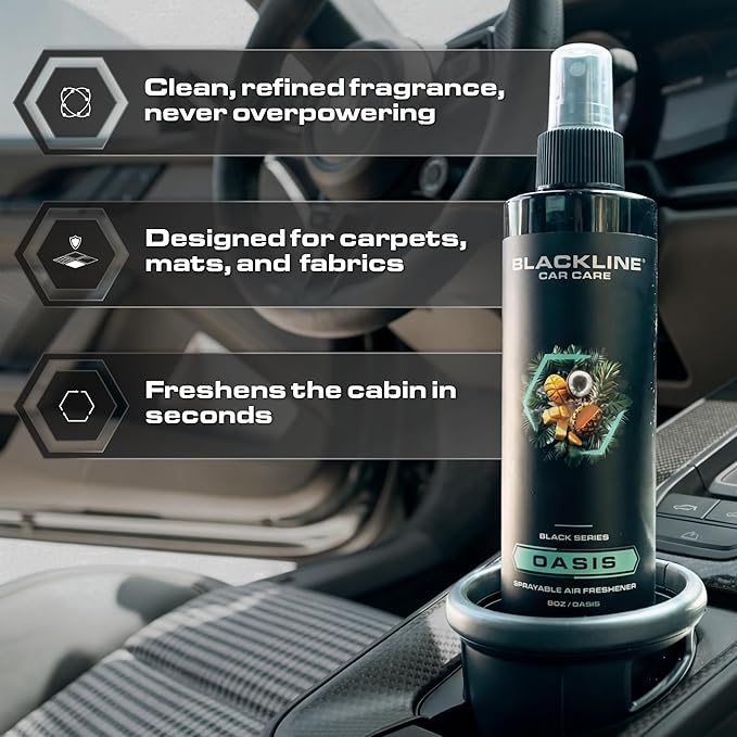 Blackline Car Care - Leather Car Air Freshener, Long-Lasting, Oder Eliminator, for Cars, Trucks, SUV, or Home Use - 8 fl OZ - Scent Spray