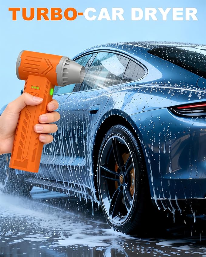 Tool-grade Electric Air Duster, Rechargeable Handheld Blower with 180,000 Super Power Brushless Motor, 2-in-1 Blow & Vacuum Cleaner, Cordless Leaf Blower for Car Drying, Home, Patio Cleaning (Orange)