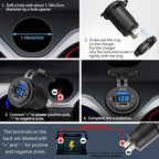12V USB Outlet Qidoe USB C Car Charger Socket Dual PD 30W and 18W QC3.0 Port USB Car Socket with Voltmeter Button Switch Lengthened Waterproof USB Power Outlet for Car Boat Marine RV Vehicle