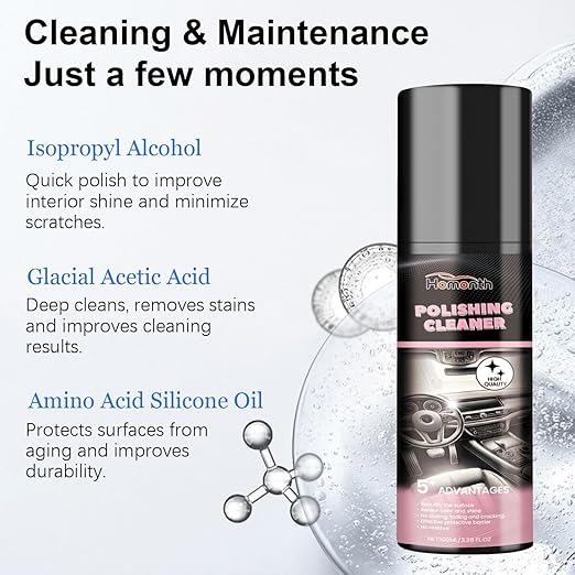 Polishing Cleaner Car Interior, Ultra-fine Spray Water Free Cleaning, Car Interior Polishing Spray for Interior Detailing Rubber Leather