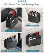 FLORICH Upgrade Car Door Organizer, Small Leather Foldable Hanging Organizer and Trash Can 2-in-1, Multi-Function Mini Storage Box Garbage Can for Car Back Seats and Side Door-2Pack