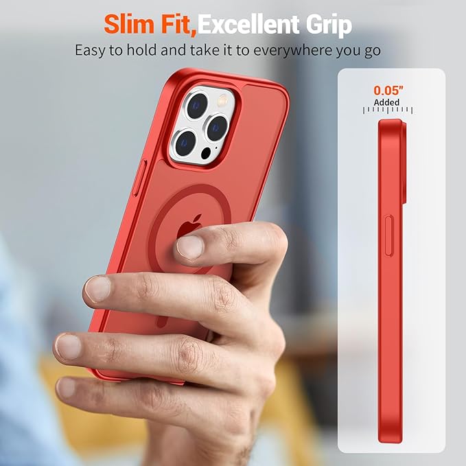 SUPFINE Magnetic for iPhone 14 Pro Max Case (Compatible with MagSafe) (Military Grade Drop Protection) Slim Translucent Matte Shockproof with Anti-Fingerprint Phone Case,Red
