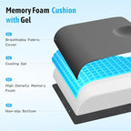 TranquilMoments U-Shaped Gel Memory Foam Seat Cushion, Wheelchair Cushion with Cooling Gel, Ergonomic Coccyx Cushion for Office Chair & Car,Relieve Tailbone Pain, Sciatica, Back Pain, Non-Slip Bottom
