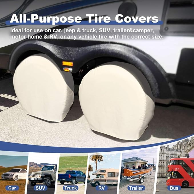 Explore Land Tire Covers 4 Pack - Tough Wheel Protector for Truck, SUV, Trailer, Camper, RV Universal Fits Tire Diameters 26-28.75 inches, White