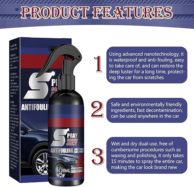 Rayhong Multi-Functional Coating Renewal Agent, 3 in 1 Ceramic Car Coating Spray, Multi-Functional Coating Renewal Agent, Nanotechnology Plastic Parts Refurbish Agent(2PCS)