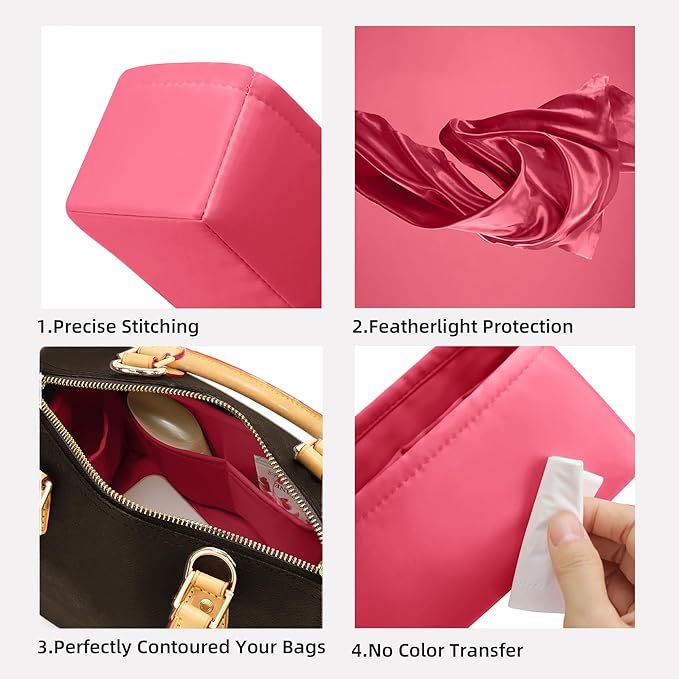 DGAZ Silk Purse Organizer Insert Fits LV Speedy 16/20/25/30/35/40/45 bags，Silky Smooth Bag Organizer，Luxury Handbag & Tote Shaper(Rose lipstick,SP35)