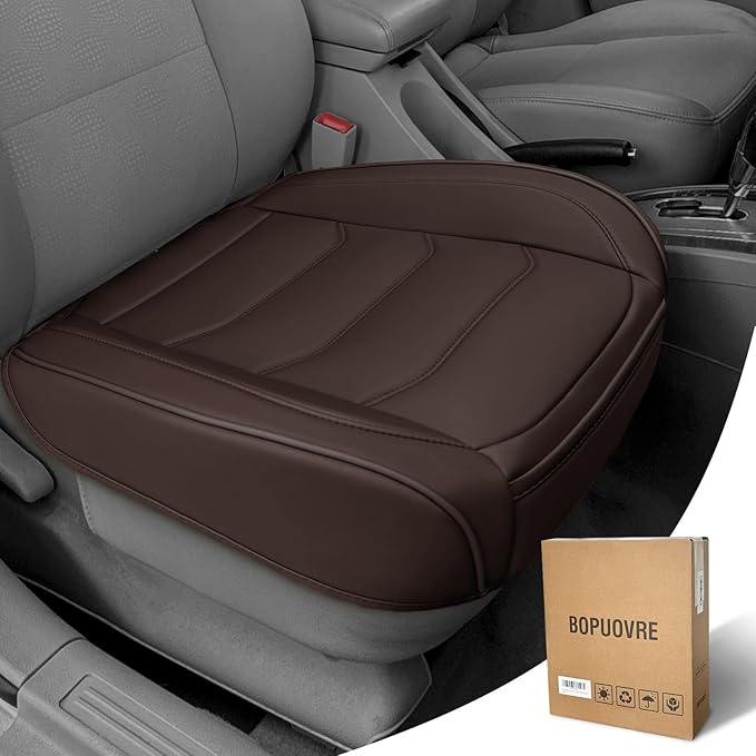 BOPUOVRE Car Seat Cover for Luxury & Comfort - PU Leather, Anti-Slip, Full Wrap Protection with Storage Pocket for Bottom Cushion - Universal Fit for 95% of Vehicles (Coffee Color,1 Piece)