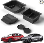 Center Console Organizer Tray for Tesla Model Y Juniper Accessories 2025 2026/For Tesla Model 3 Highland Accessories 2024 2025 2026, Hidden Storage Box, Cup Holder Armrest Drawer Organizer, 4PCS Black