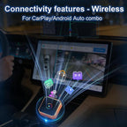 Mini Wireless for Carplay Adapter for iPhone & Android Auto, USB Plug & Play, Zero Delay Wireless 2 in 1 Adapter, Bluetooth Wi-Fi Pairing Allows for Easy Access to Navigation, Voice Control Etc