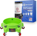 GRIT GUARD Bucket Dolly with Wheels - Rolling Detailing Wash Bucket with 5 Wheels and 2 Locking Casters Compatible with 2.5, 4, 5 and 6 Gallon Buckets (Green, 2" Red Casters)