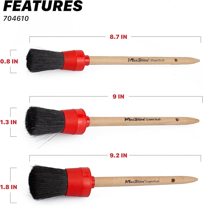 Maxshine Detailing Brushes Set (3-Piece) – Brush Width: 0.8", 1.3", 1.8" – Scratch-Free Soft Bristles, Ergonomic Grip – Versatile Car Detailing for Interior & Exterior