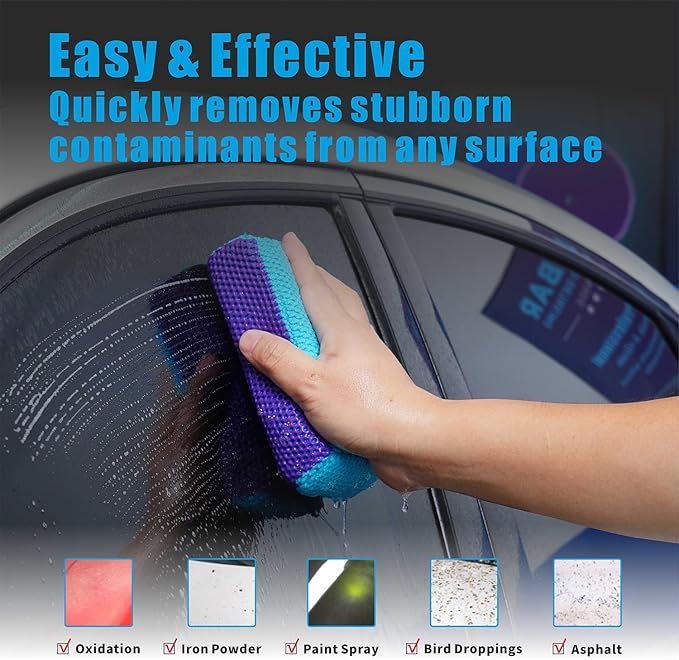 Clay Bar Scrubber 2-Pack, Auto Detailing Synthetic Clay for Car Wash Scrubbing and Claying, Car Paint Prep and Glass Surface (2-Pack, Blue Purple)